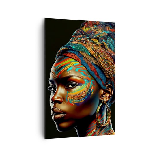Obraz na płótnie - Afrykańska królowa - 80x120cm - Turban Plemiona Afroamerykanin - Nowoczesny obraz na ścianę do salonu do sypialni ARTTOR ARTTOR