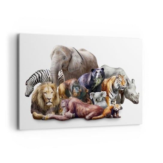 Obraz na płótnie - Afrykańska rodzinna fotografia - 100x70cm - Abstrakcja Zwierzęta Wielka Piątka Afryki - Nowoczesny foto obraz w ramie do salonu do sypialni ARTTOR ARTTOR