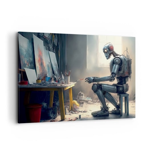 Obraz na płótnie - Akt kreacji - 100x70cm - Sztuka Malowanie Robot - Nowoczesny foto obraz w ramie do salonu do sypialni ARTTOR ARTTOR