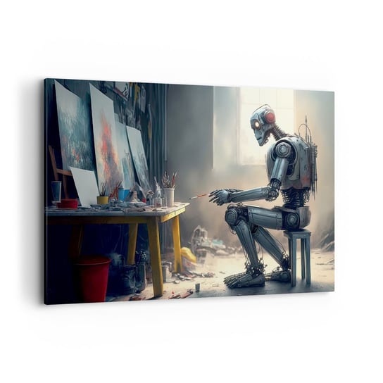 Obraz na płótnie - Akt kreacji - 120x80cm - Sztuka Malowanie Robot - Nowoczesny obraz na ścianę do salonu do sypialni ARTTOR ARTTOR