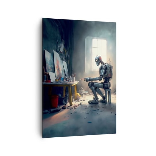 Obraz na płótnie - Akt kreacji - 70x100cm - Sztuka Malowanie Robot - Nowoczesny foto obraz w ramie do salonu do sypialni ARTTOR ARTTOR