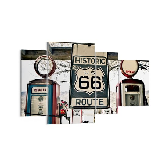 Obraz na płótnie - Amerykańska retro podróż - 120x70 cm - Obraz nowoczesny - Vintage, Droga 66, Droga 66, Stacja Benzynowa, Usa - DL120x70-3573 ARTTOR