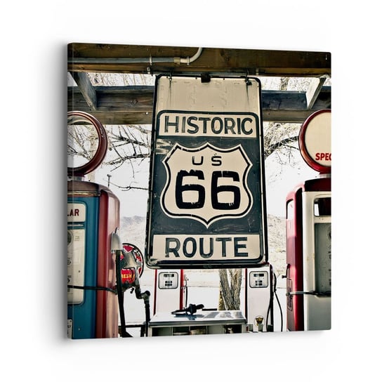 Obraz na płótnie - Amerykańska retro podróż - 30x30 cm - Obraz nowoczesny - Vintage, Droga 66, Droga 66, Stacja Benzynowa, Usa - AC30x30-3573 ARTTOR