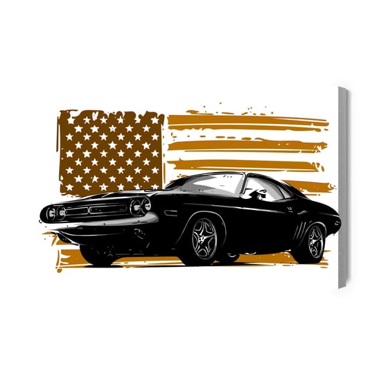 Obraz Na Płótnie Amerykański Muscle Car Na Tle Beżowej Flagi Usa 70x50 Inna marka
