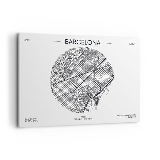 Obraz na płótnie - Anatomia Barcelony - 100x70cm - Mapa Barcelona Hiszpania - Nowoczesny foto obraz w ramie do salonu do sypialni ARTTOR ARTTOR