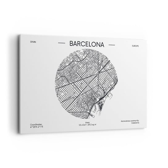 Obraz na płótnie - Anatomia Barcelony - 120x80cm - Mapa Barcelona Hiszpania - Nowoczesny obraz na ścianę do salonu do sypialni ARTTOR ARTTOR