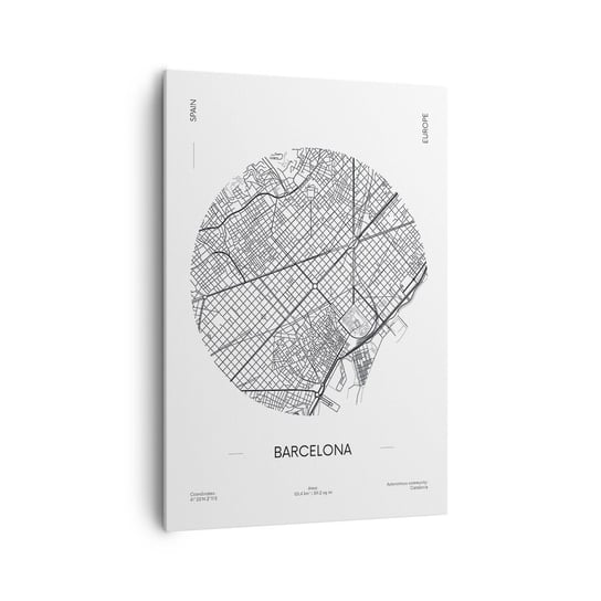 Obraz na płótnie - Anatomia Barcelony - 70x100cm - Mapa Barcelona Hiszpania - Nowoczesny foto obraz w ramie do salonu do sypialni ARTTOR ARTTOR