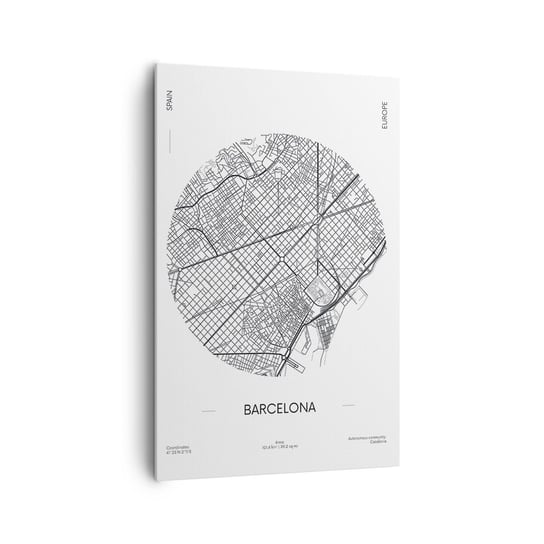 Obraz na płótnie - Anatomia Barcelony - 80x120cm - Mapa Barcelona Hiszpania - Nowoczesny obraz na ścianę do salonu do sypialni ARTTOR ARTTOR
