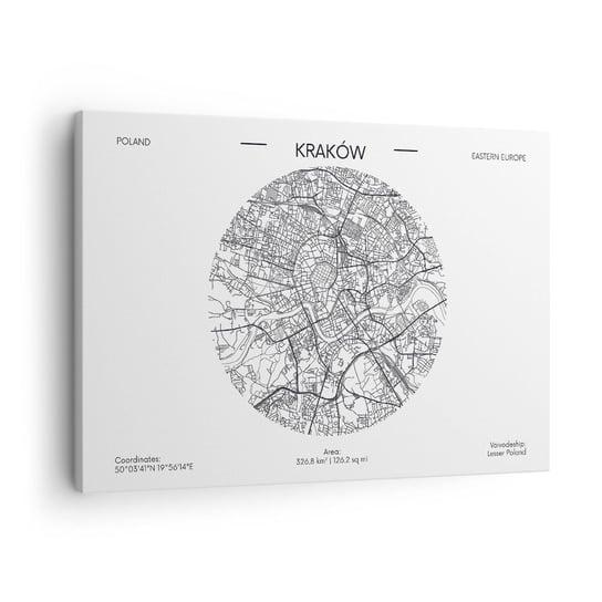 Obraz na płótnie - Anatomia Krakowa - 70x50cm - Mapa Kraków Polska - Nowoczesny Canvas obraz do salonu do sypialni ARTTOR ARTTOR