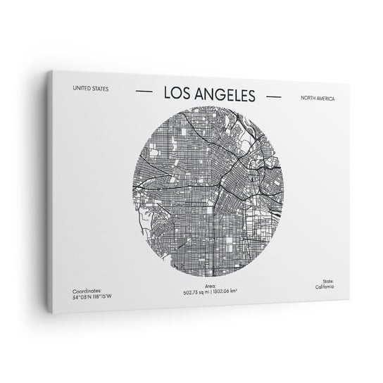 Obraz na płótnie - Anatomia Los Angeles - 70x50cm - Mapa Los Angeles Usa - Nowoczesny Canvas obraz do salonu do sypialni ARTTOR ARTTOR