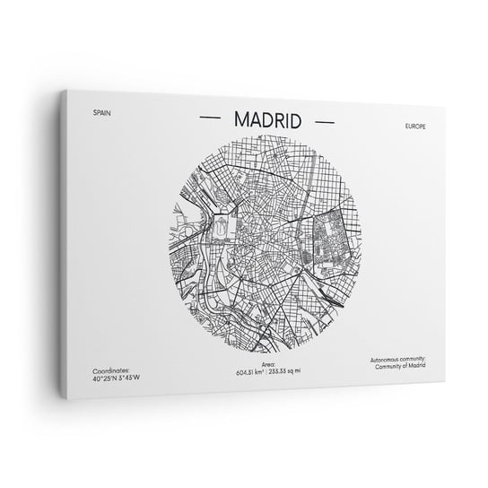 Obraz na płótnie - Anatomia Madrytu - 70x50cm - Mapa Madryt  Hiszpania - Nowoczesny Canvas obraz do salonu do sypialni ARTTOR ARTTOR