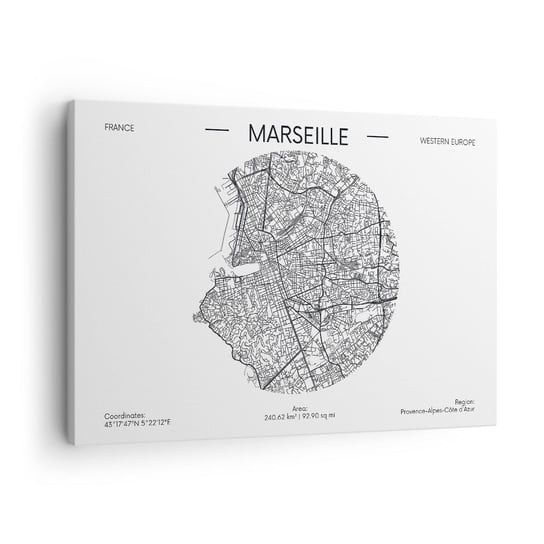 Obraz na płótnie - Anatomia Marsylii - 70x50cm - Mapa Marsylia Francja - Nowoczesny Canvas obraz do salonu do sypialni ARTTOR ARTTOR