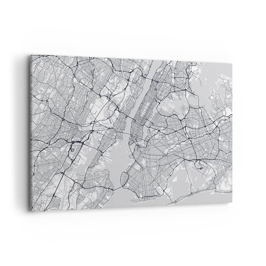Obraz na płótnie - Anatomia metropolii - 100x70cm - Nowy Jork Mapa Manhattan - Nowoczesny foto obraz w ramie do salonu do sypialni ARTTOR ARTTOR