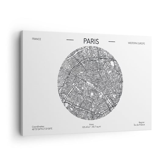 Obraz na płótnie - Anatomia Paryża - 70x50cm - Mapa Paryż Francja - Nowoczesny Canvas obraz do salonu do sypialni ARTTOR ARTTOR