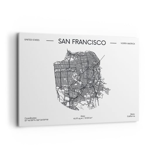 Obraz na płótnie - Anatomia San Francisco - 100x70cm - Mapa San Francisco Stany Zjednoczone - Nowoczesny foto obraz w ramie do salonu do sypialni ARTTOR ARTTOR