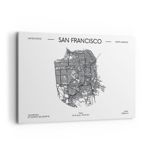 Obraz na płótnie - Anatomia San Francisco - 120x80cm - Mapa San Francisco Stany Zjednoczone - Nowoczesny obraz na ścianę do salonu do sypialni ARTTOR ARTTOR
