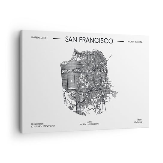 Obraz na płótnie - Anatomia San Francisco - 70x50cm - Mapa San Francisco Stany Zjednoczone - Nowoczesny Canvas obraz do salonu do sypialni ARTTOR ARTTOR