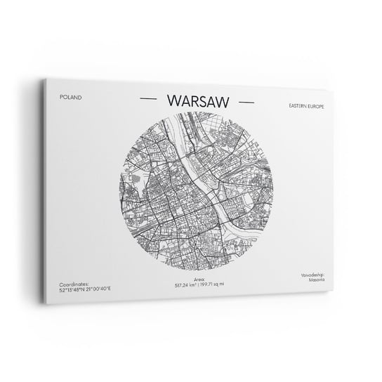Obraz na płótnie - Anatomia Warszawy - 100x70cm - Mapa Warszawa Polska - Nowoczesny foto obraz w ramie do salonu do sypialni ARTTOR ARTTOR