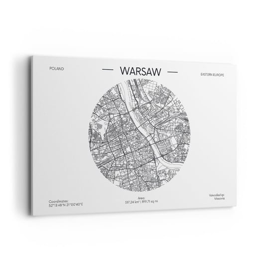 Obraz na płótnie - Anatomia Warszawy - 120x80cm - Mapa Warszawa Polska - Nowoczesny obraz na ścianę do salonu do sypialni ARTTOR ARTTOR