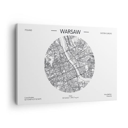 Obraz na płótnie - Anatomia Warszawy - 70x50cm - Mapa Warszawa Polska - Nowoczesny Canvas obraz do salonu do sypialni ARTTOR ARTTOR