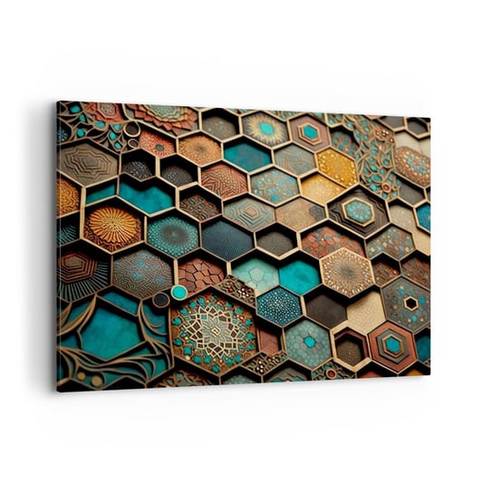 Obraz na płótnie - Arabskie ornamenty – wariacja - 100x70cm - Sześcian Mozaika Wzór - Nowoczesny foto obraz w ramie do salonu do sypialni ARTTOR ARTTOR