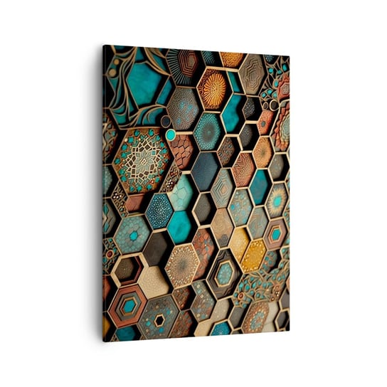 Obraz na płótnie - Arabskie ornamenty – wariacja - 50x70cm - Sześcian Mozaika Wzór - Nowoczesny Canvas obraz do salonu do sypialni ARTTOR ARTTOR