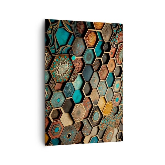 Obraz na płótnie - Arabskie ornamenty – wariacja - 70x100cm - Sześcian Mozaika Wzór - Nowoczesny foto obraz w ramie do salonu do sypialni ARTTOR ARTTOR
