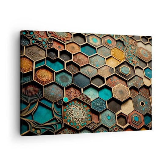 Obraz na płótnie - Arabskie ornamenty – wariacja - 70x50cm - Sześcian Mozaika Wzór - Nowoczesny Canvas obraz do salonu do sypialni ARTTOR ARTTOR