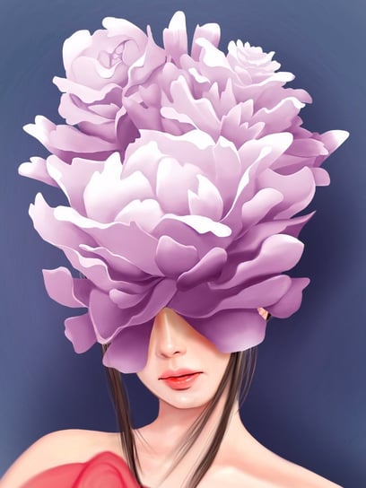 Obraz Na Płótnie Artystyczny Portret Kobiety Z Fioletowymi Kwiatami 100x70 NC Inna marka