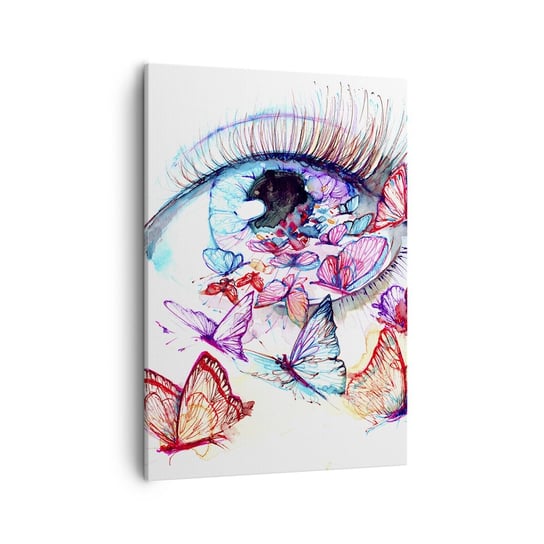 Obraz na płótnie - Bajkowy oczu czar - 50x70cm - Kobiece Oko Motyl Abstrakcja - Nowoczesny Canvas obraz do salonu do sypialni ARTTOR ARTTOR