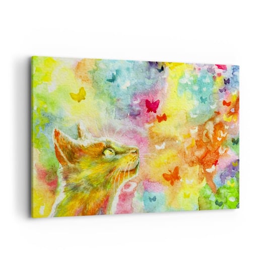 Obraz na płótnie - Baju-baju w kocim raju - 120x80cm - Zwierzęta Kot Motyl - Nowoczesny obraz na ścianę do salonu do sypialni ARTTOR ARTTOR