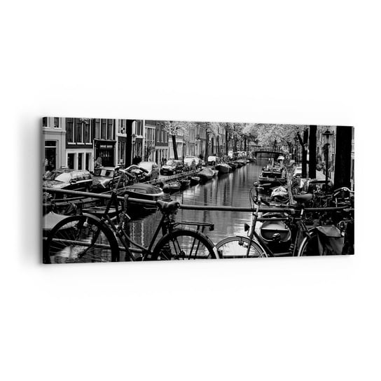 Obraz na płótnie - Bardzo holenderski widok - 120x50cm - Amsterdam Rower Architektura - Nowoczesny obraz na ścianę do salonu do sypialni ARTTOR ARTTOR