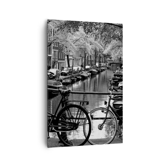 Obraz na płótnie - Bardzo holenderski widok - 80x120cm - Amsterdam Rower Architektura - Nowoczesny obraz na ścianę do salonu do sypialni ARTTOR ARTTOR