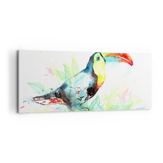 Obraz na płótnie - Barwny jak Ameryka Południowa - 100x40cm - Ptak Tukan Dla Dzieci - Nowoczesny foto obraz w ramie do salonu do sypialni ARTTOR ARTTOR