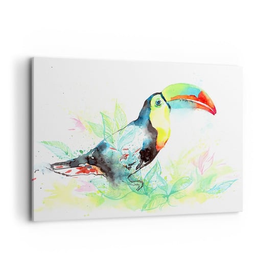 Obraz na płótnie - Barwny jak Ameryka Południowa - 100x70cm - Ptak Tukan Dla Dzieci - Nowoczesny foto obraz w ramie do salonu do sypialni ARTTOR ARTTOR