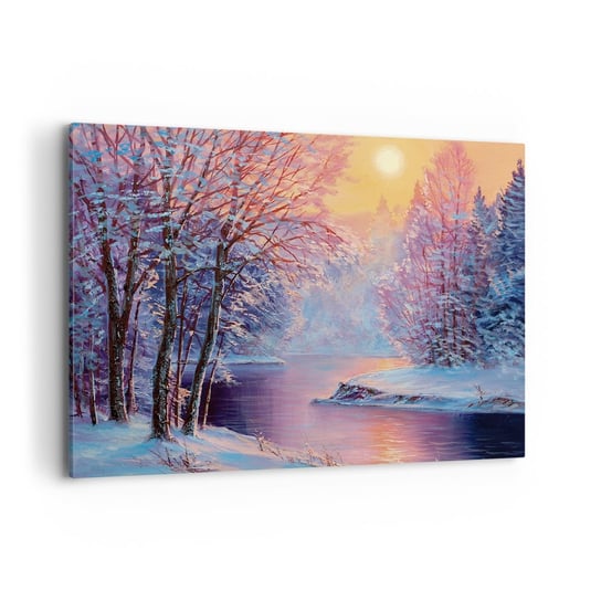Obraz na płótnie - Barwy zimy - 120x80cm - Krajobraz Rzeka Las - Nowoczesny obraz na ścianę do salonu do sypialni ARTTOR ARTTOR