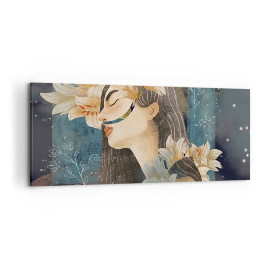 Obraz na płótnie - Baśń o królewnie z liliami - 120x50cm - Abstrakcja Kobieta Kwiaty - Nowoczesny obraz na ścianę do salonu do sypialni ARTTOR ARTTOR