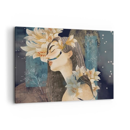 Obraz na płótnie - Baśń o królewnie z liliami - 120x80cm - Abstrakcja Kobieta Kwiaty - Nowoczesny obraz na ścianę do salonu do sypialni ARTTOR ARTTOR