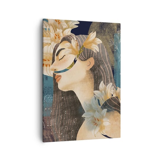 Obraz na płótnie - Baśń o królewnie z liliami - 50x70cm - Abstrakcja Kobieta Kwiaty - Nowoczesny Canvas obraz do salonu do sypialni ARTTOR ARTTOR