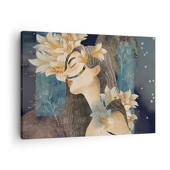 Obraz na płótnie - Baśń o królewnie z liliami - 70x50cm - Abstrakcja Kobieta Kwiaty - Nowoczesny Canvas obraz do salonu do sypialni ARTTOR ARTTOR
