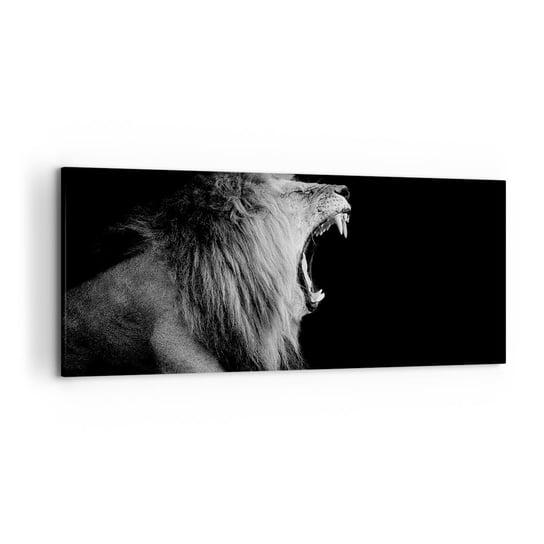 Obraz na płótnie - Bez żadnych wątpliwości - 120x50 cm - Obraz nowoczesny - Lew, Zwierzęta, Czarno-Biały, Drapieżnik, Safari - AB120x50-4252 ARTTOR