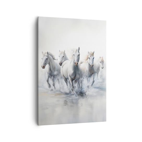 Obraz na płótnie - Biała magia - 50x70cm - Konie Zwierzęta Akwarela - Nowoczesny Canvas obraz do salonu do sypialni ARTTOR ARTTOR