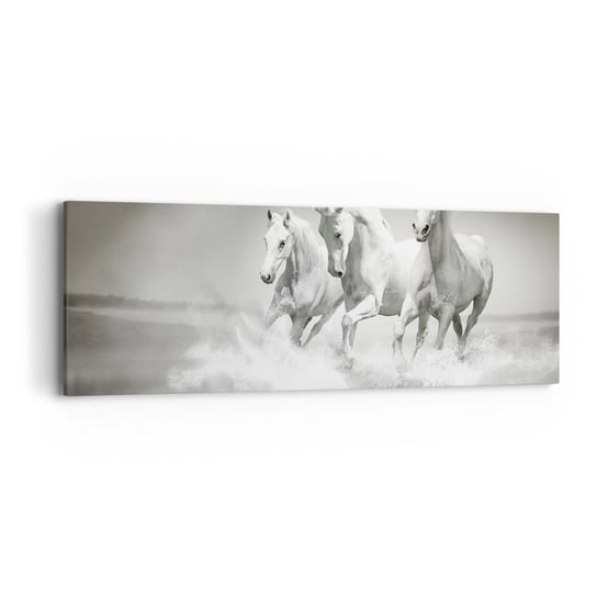 Obraz na płótnie - Białe szaleństwo - 90x30cm - Zwierzęta Konie Natura - Nowoczesny Canvas obraz do salonu do sypialni ARTTOR ARTTOR