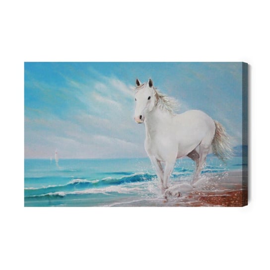 Obraz Na Płótnie Biały Koń Na Brzegu Morza 70x50 Inna marka