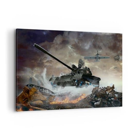 Obraz na płótnie - Bitwa jest straszna i piękna - 100x70cm - Militaria Wojna Czołg - Nowoczesny foto obraz w ramie do salonu do sypialni ARTTOR ARTTOR