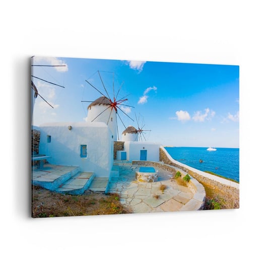 Obraz na płótnie - Błękitny wiatr od morza - 120x80 cm - Obraz nowoczesny - Architektura, Krajobraz, Grecja, Kreta, Morze - AA120x80-2424 ARTTOR