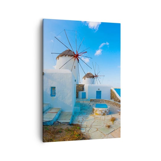 Obraz na płótnie - Błękitny wiatr od morza - 50x70cm - Architektura Krajobraz Grecja - Nowoczesny Canvas obraz do salonu do sypialni ARTTOR ARTTOR