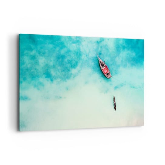 Obraz na płótnie - Bo na plażach Zanzibaru, kiedy nadmiar wód… - 120x80 cm - Obraz nowoczesny - Krajobraz, Zanzibar, Ocean, Łódź, Turkus - AA120x80-2923 ARTTOR