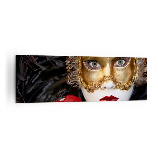 Obraz na płótnie - Bo życie to wielki bal - 160x50cm - Maska Róża Czerwone Usta - Nowoczesny foto obraz w ramie do salonu do sypialni ARTTOR ARTTOR