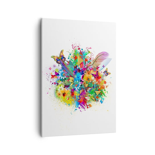 Obraz na płótnie - Bukiet radości - 50x70cm - Motyl Kwiat Grafika - Nowoczesny Canvas obraz do salonu do sypialni ARTTOR ARTTOR